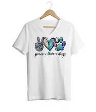 Load image into Gallery viewer, Peace, Love &amp; Dogs V-Neck